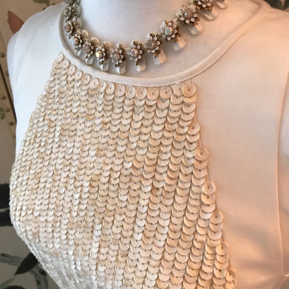 Ann Taylor Ivory Sheath Sequin Dress With Pockets - Picture 3 of 8